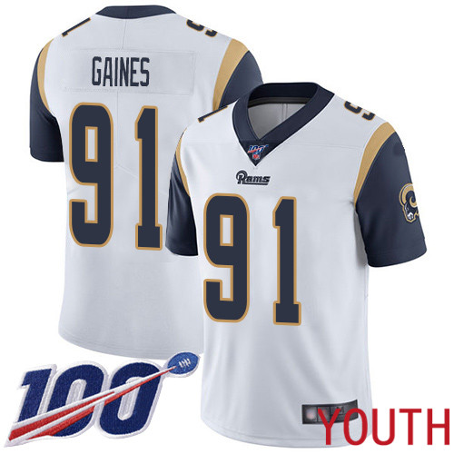 Los Angeles Rams Limited White Youth Greg Gaines Road Jersey NFL Football 91 100th Season Vapor Untouchable
